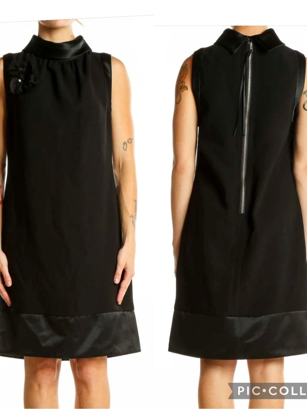 Simply Vera Vera Wang Black Satin Trim Mock Neck Sleeveless Shift Dress size 10